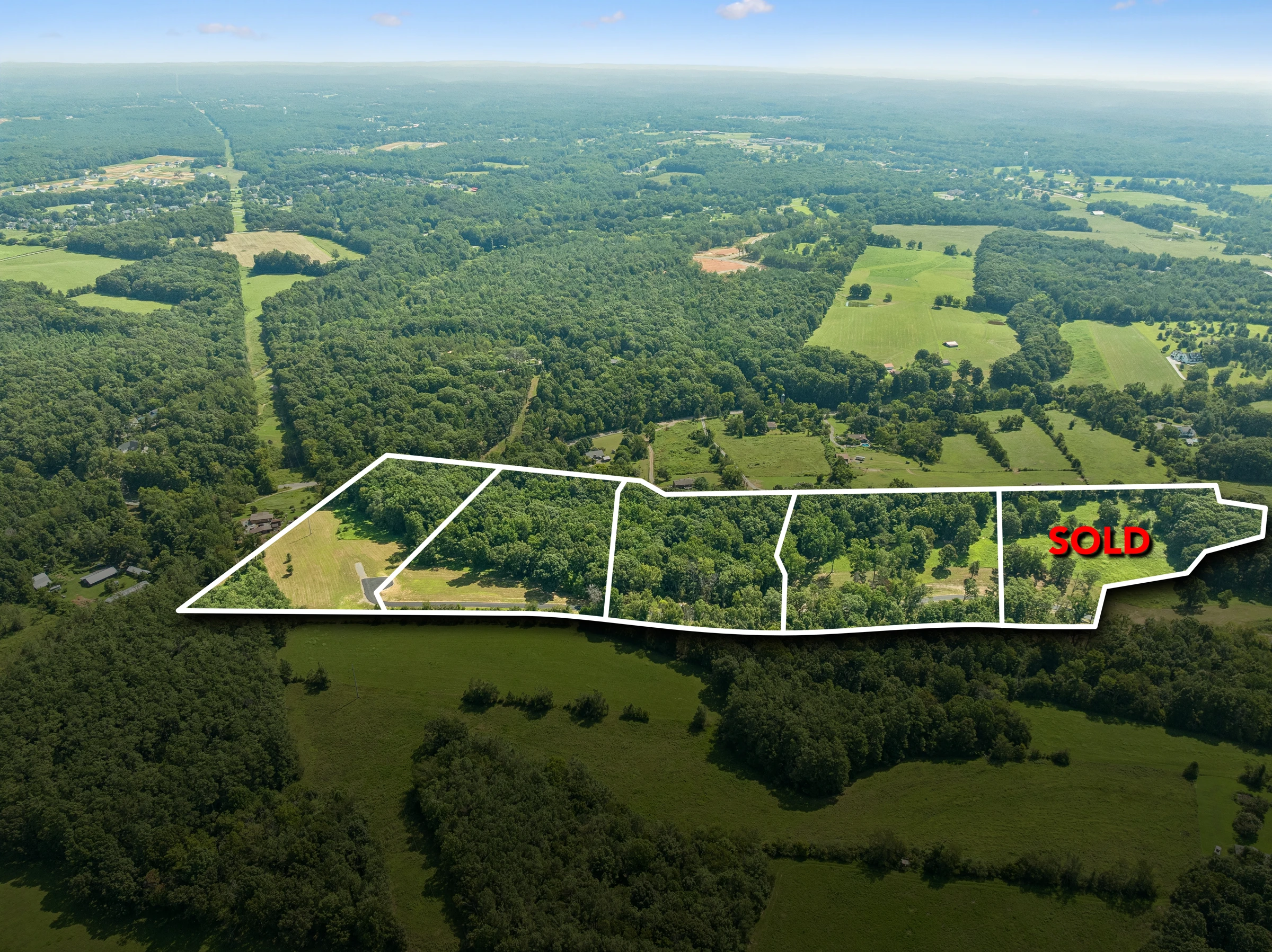 Aerial overview of all five Curitiba Plateau lots, with Lot 1 marked Sold